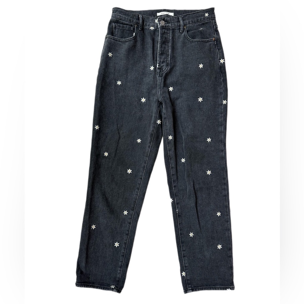 Pacsun Women's Daisy Embroidered High Rise Straight Black Jeans Size 26